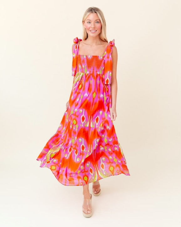 Strawberry Limeade Ikat Kelly Dress