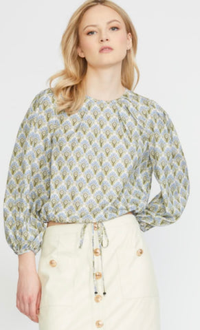 Damask Jewel Neck Blouse