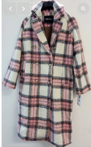 Nikki Jones Long Pink Plaid Coat