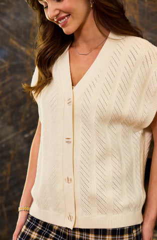 Cream Sleeveless Cardigan