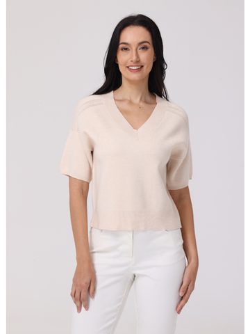 Short Sleeve V-Neck Pullover - Sand Dollar