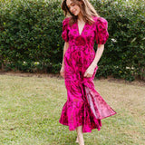 Margot Dress in Raspberry Floral Ikat